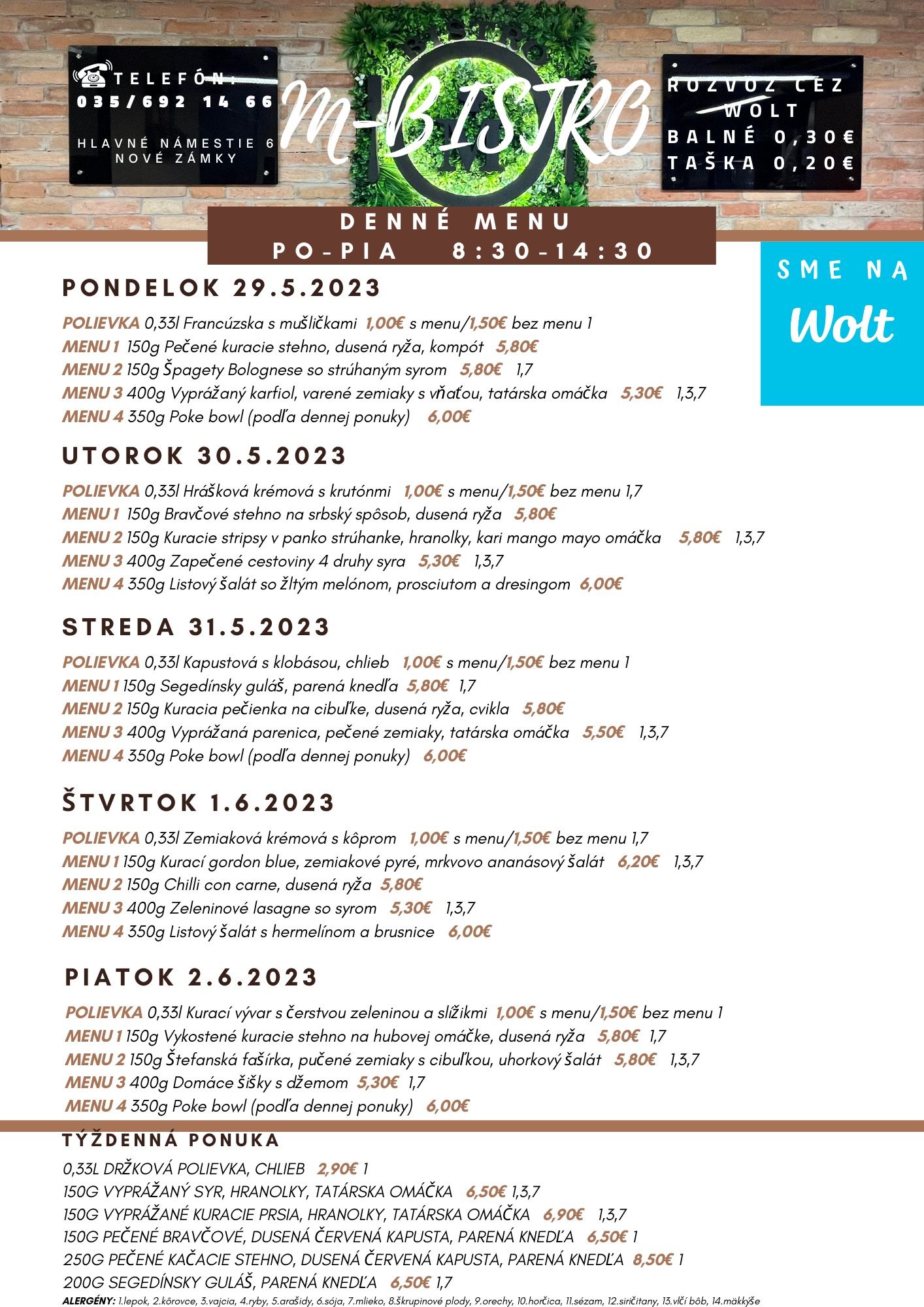 m-bistro obedove menu nové zámky