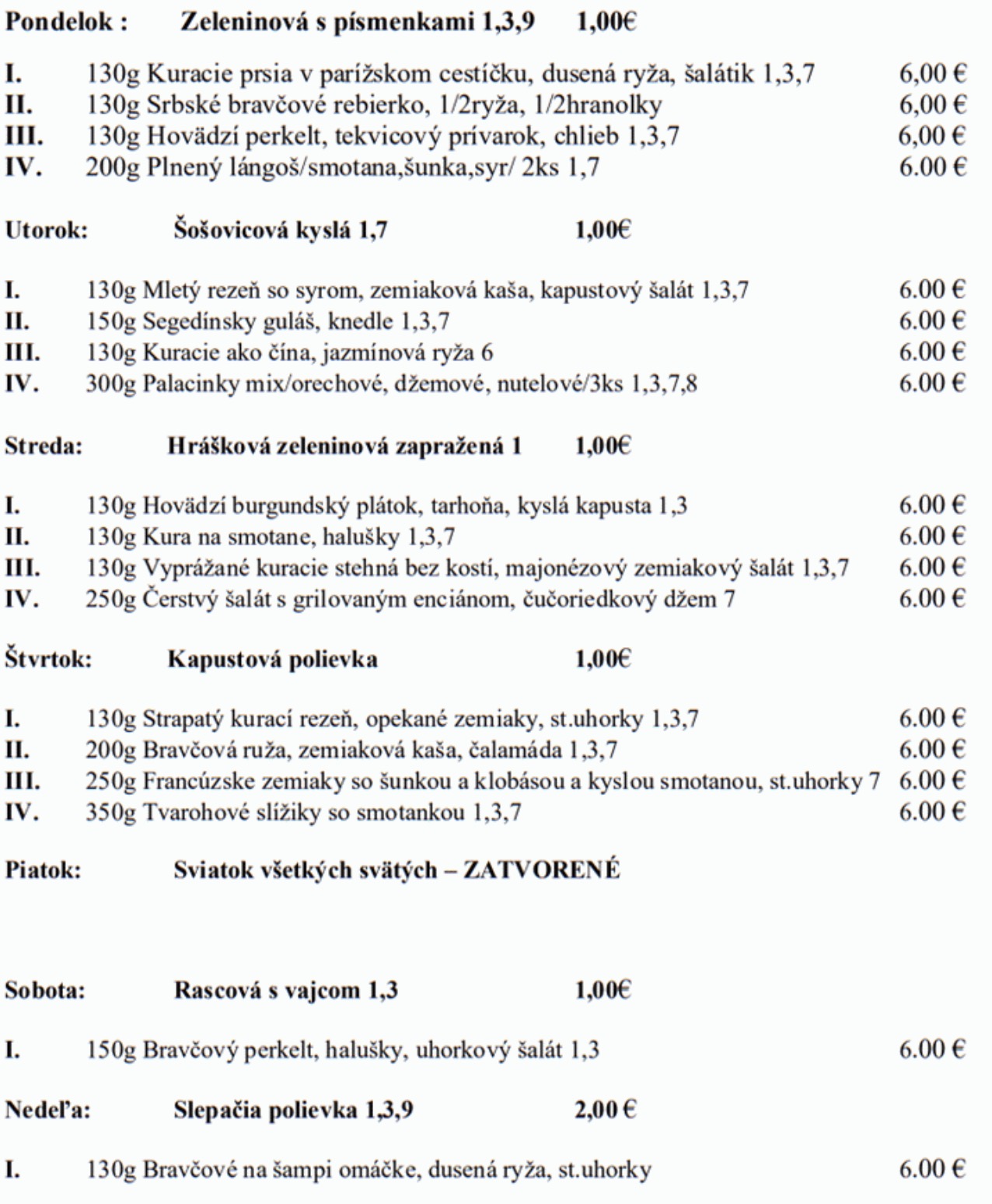 obedove menu novezamky